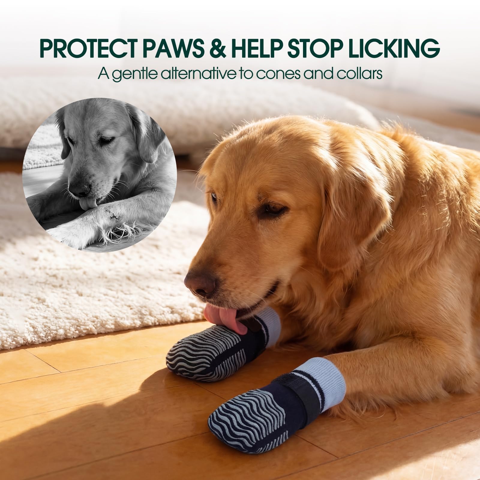 Kuoser dog socks showing the long-length shape and ankle coverage.