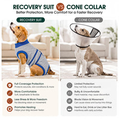 Kuoser Recovery Suit belly opening shown for easier access during potty breaks.