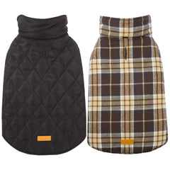 Kuoser waterproof dog coat shown from the front with its vintage plaid design.