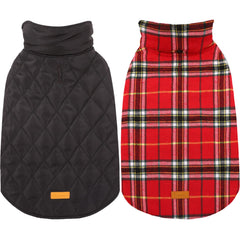 Kuoser waterproof dog coat shown from the front with its plaid design.