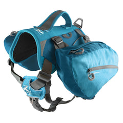 Kurgo Baxter Dog Backpack Harness in Coastal Blue shown from the front.