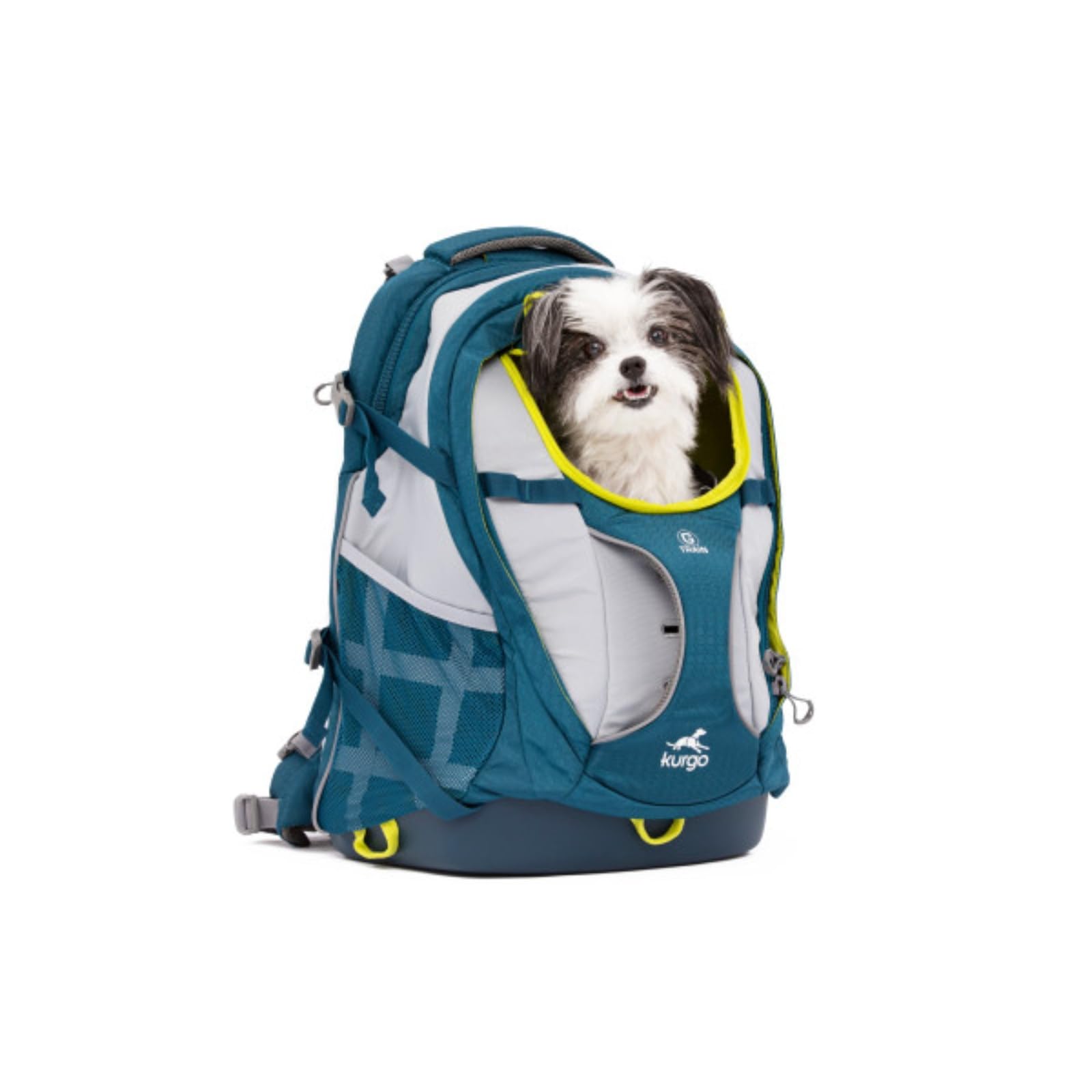 Kurgo G-Train pet carrier backpack showing its padded laptop compartment and zippered storage.