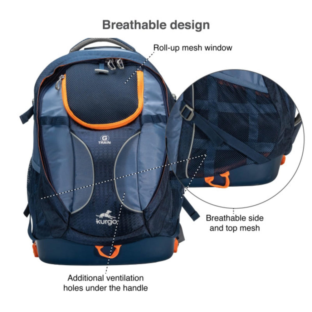 Kurgo G-Train pet carrier backpack with two water bottle holders in view.