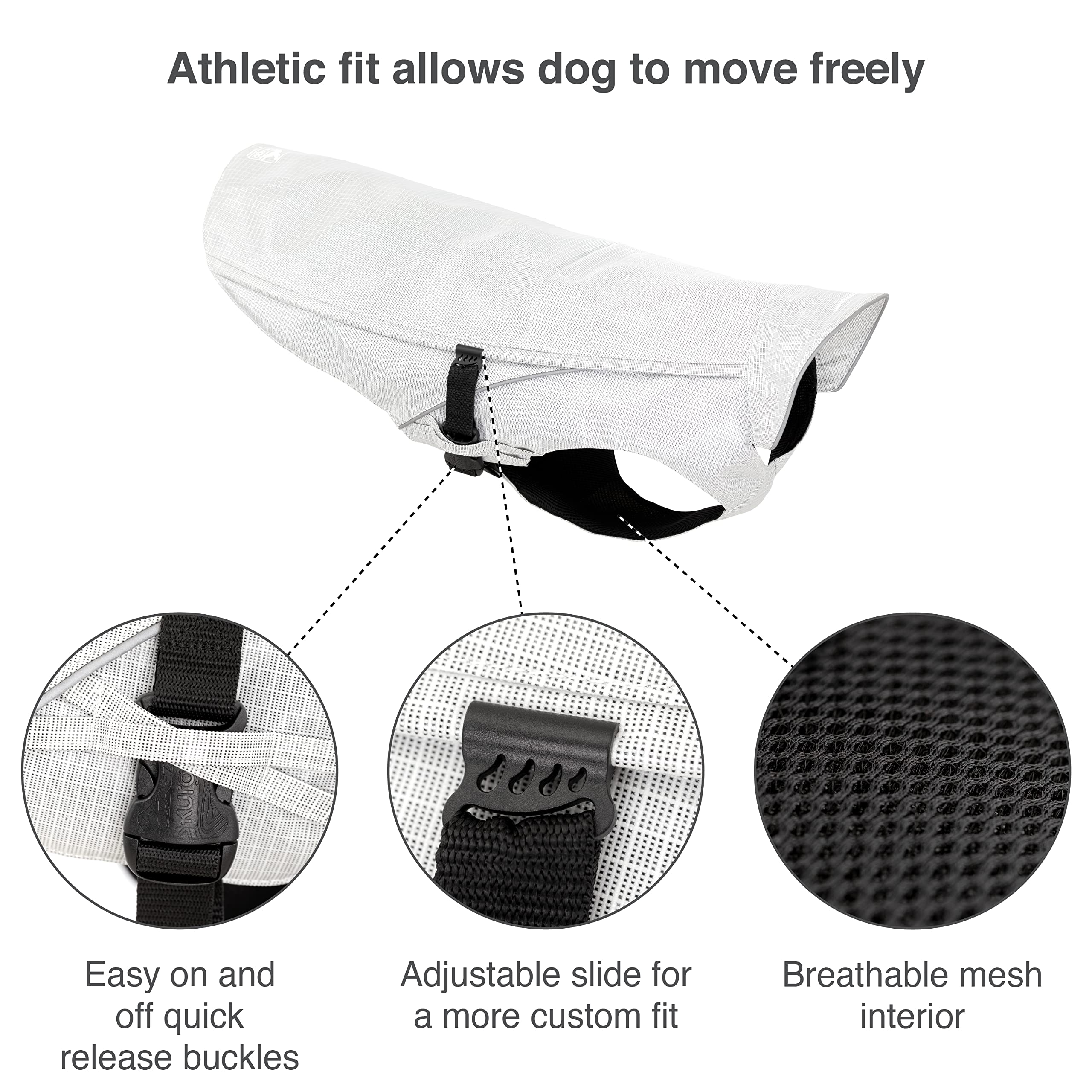 A dog wears the Kurgo Halifax Rain Shell outdoors in wet weather.