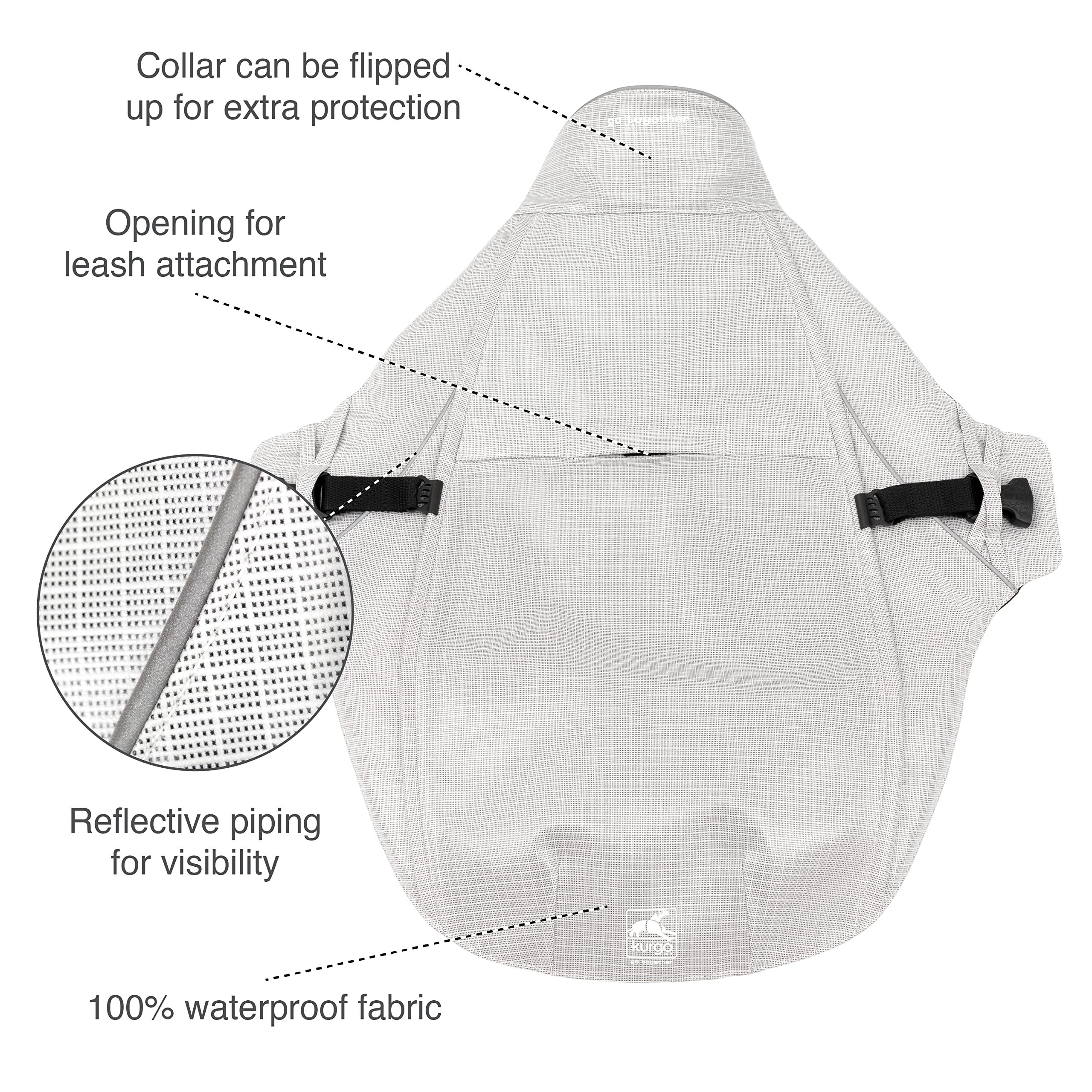 Kurgo Halifax Rain Shell detail showing reflective side piping.