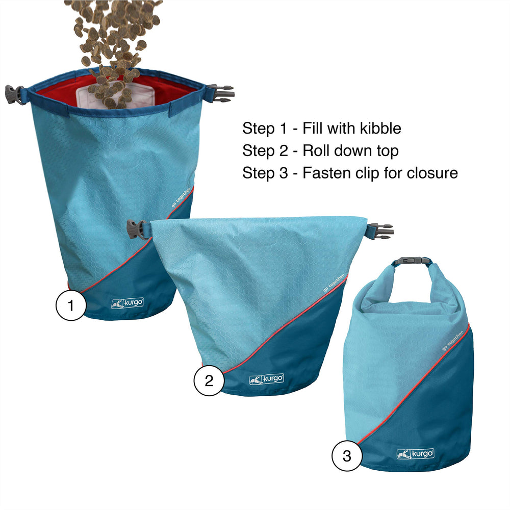 Kurgo Kibble Carrier food-safe PEVA liner shown inside the bag.
