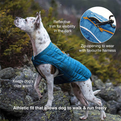 Kurgo Loft Dog Jacket showing its reversible chili red and charcoal sides.
