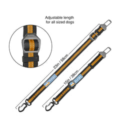 Kurgo seatbelt swivel tether clipped to a dog harness in the backseat.