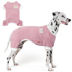KYEESE dog pajamas shown from the front with their striped design.