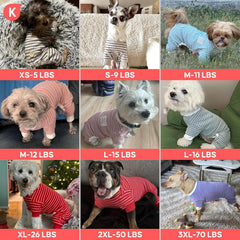 KYEESE dog pajamas viewed from the side to show their overall shape.
