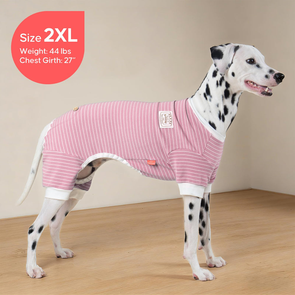 KYEESE dog pajamas shown close up to highlight the striped pattern.