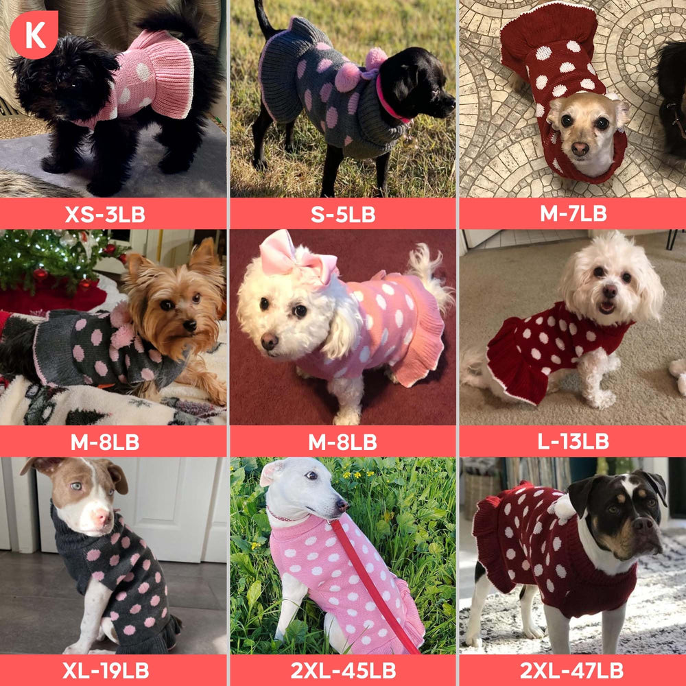 Back view of the KYEESE dog sweater dress showing its pom-pom detail.