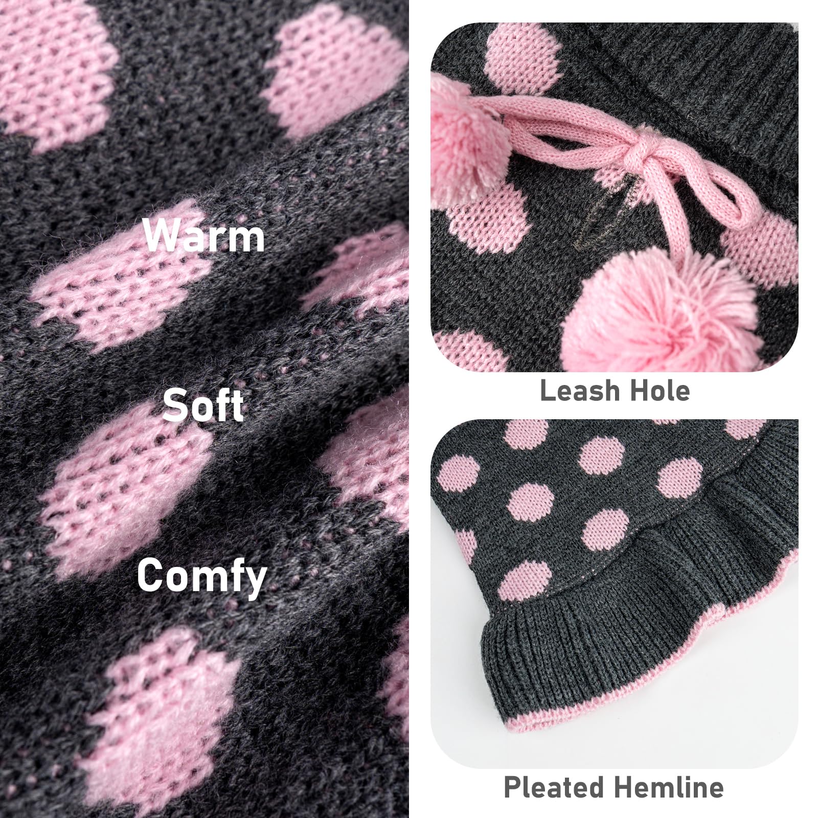 Polka-dot pattern on the KYEESE dog sweater dress.