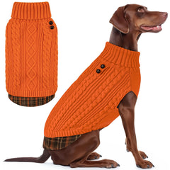 KYEESE Dog Sweater shown from the front, highlighting its cable-knit pullover shape.