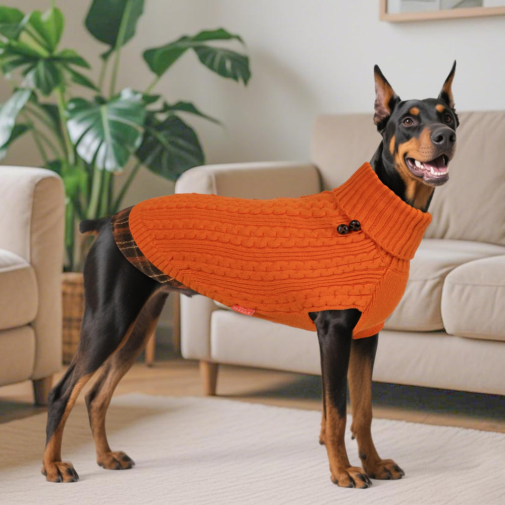 KYEESE Dog Sweater close-up showing its gingham patchwork detail.