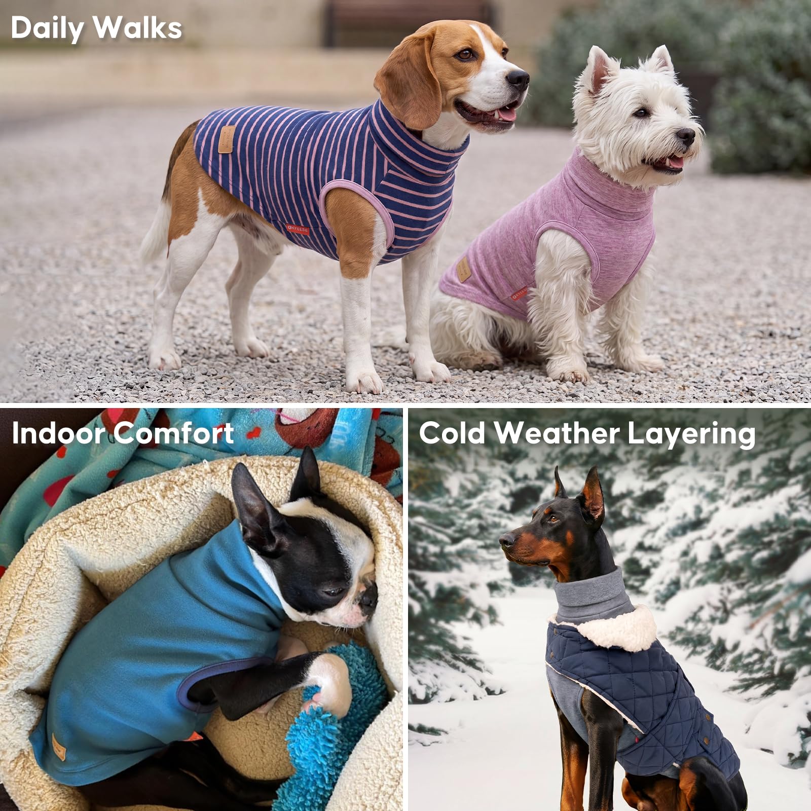 KYEESE dog sweater showing the high-cut belly and elastic design.