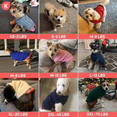 KYEESE Dog Sweater shown on a dog as a fall and winter outfit.