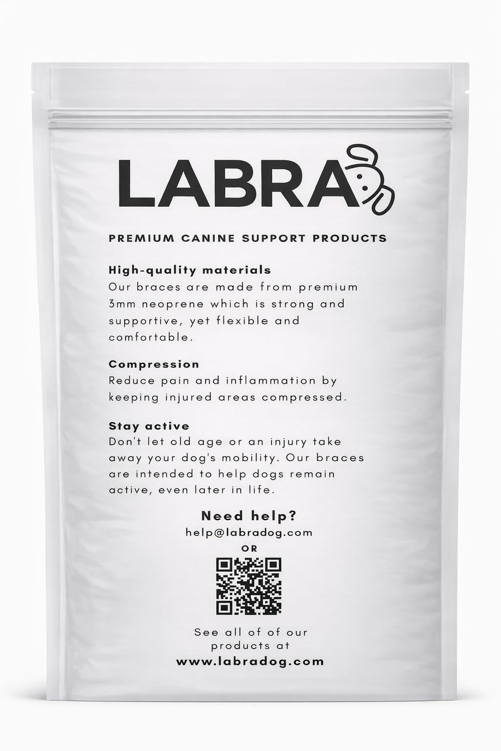 Labra Dog Front Leg Brace shown from an alternate angle.