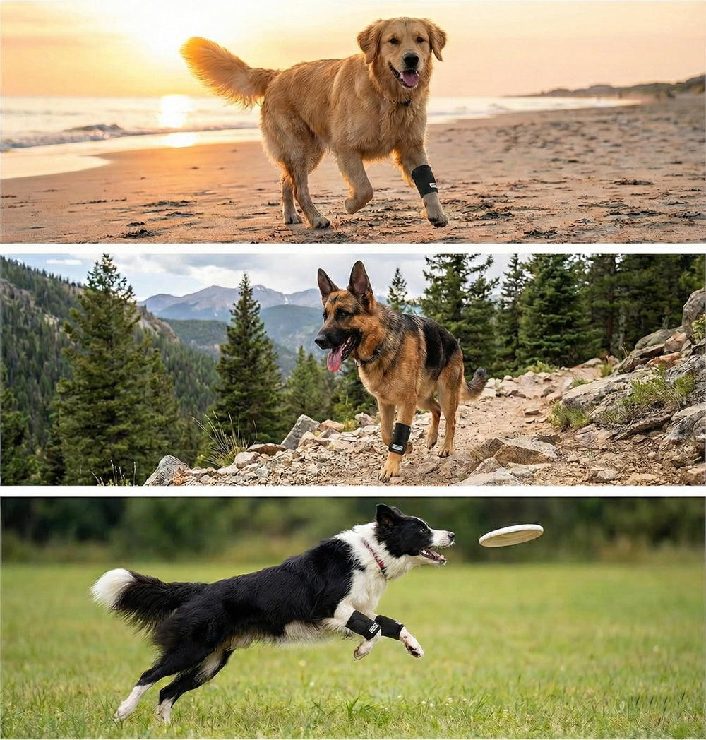 Labra Dog Front Leg Brace shown supporting a dog's front leg.