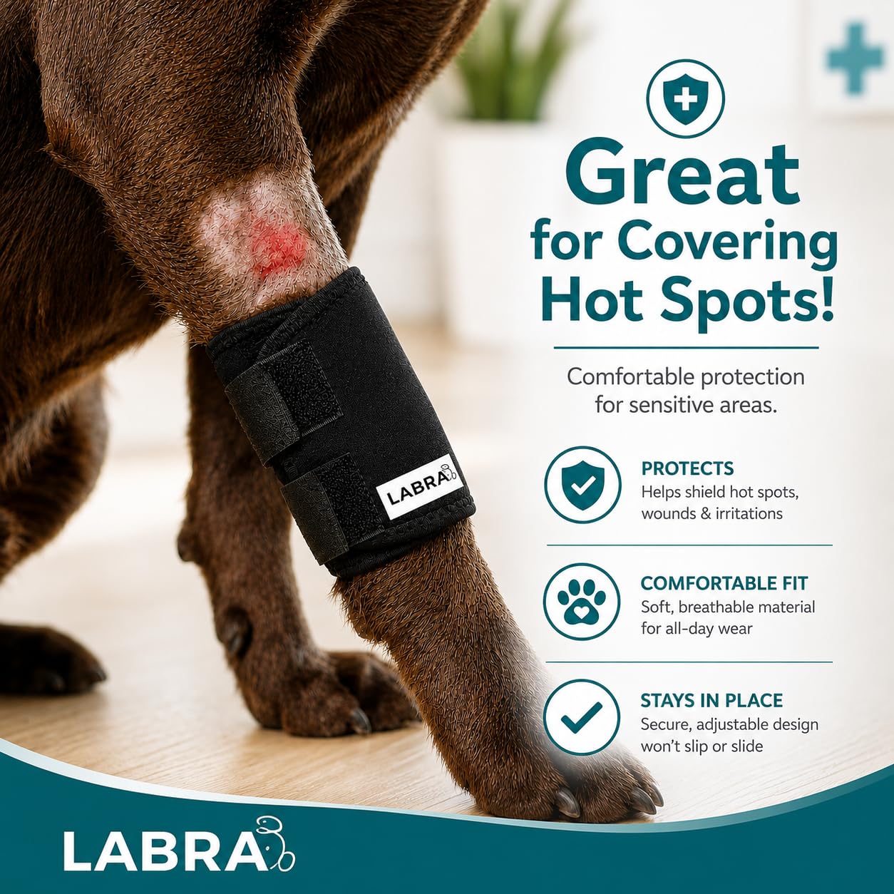 Labra Dog Front Leg Brace wrap fastening shown in detail.