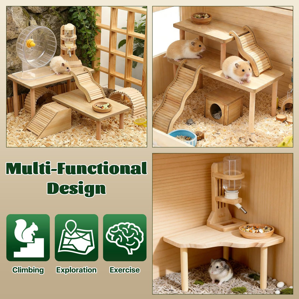 Lainballow hamster platform pieces arranged as elevated areas inside a small-pet cage.
