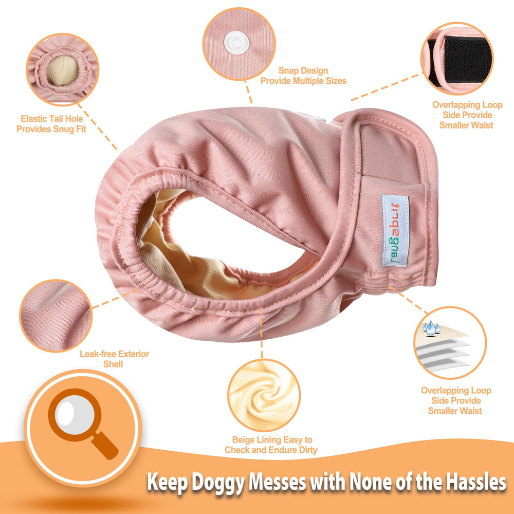 Langsprit female dog diaper rear snaps shown for fit adjustment.