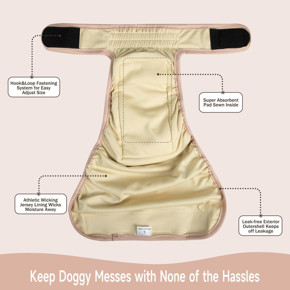Langsprit female dog diaper detail showing the adjustable rear snap buttons.