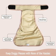 Langsprit female dog diaper detail showing the adjustable rear snap buttons.