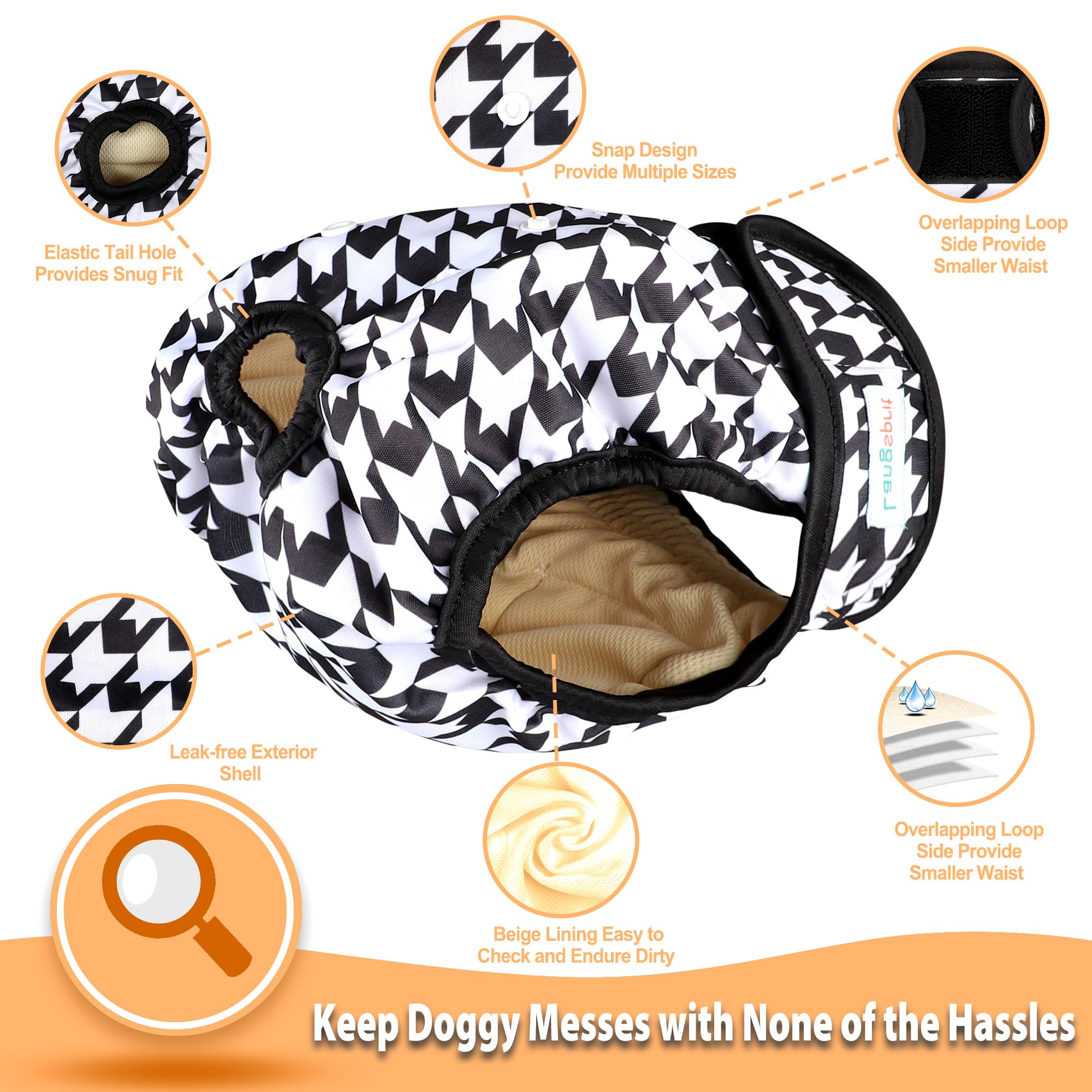 Langsprit female dog diaper close-up showing the adjustable rear snap buttons.