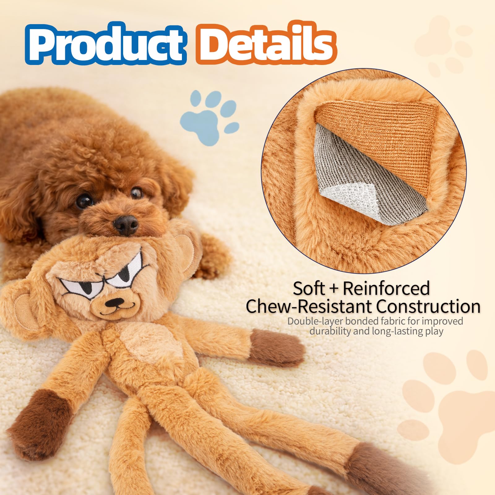 The stuffing-free design of a LAONOPS No Stuffing Dog Squeaky Toy.