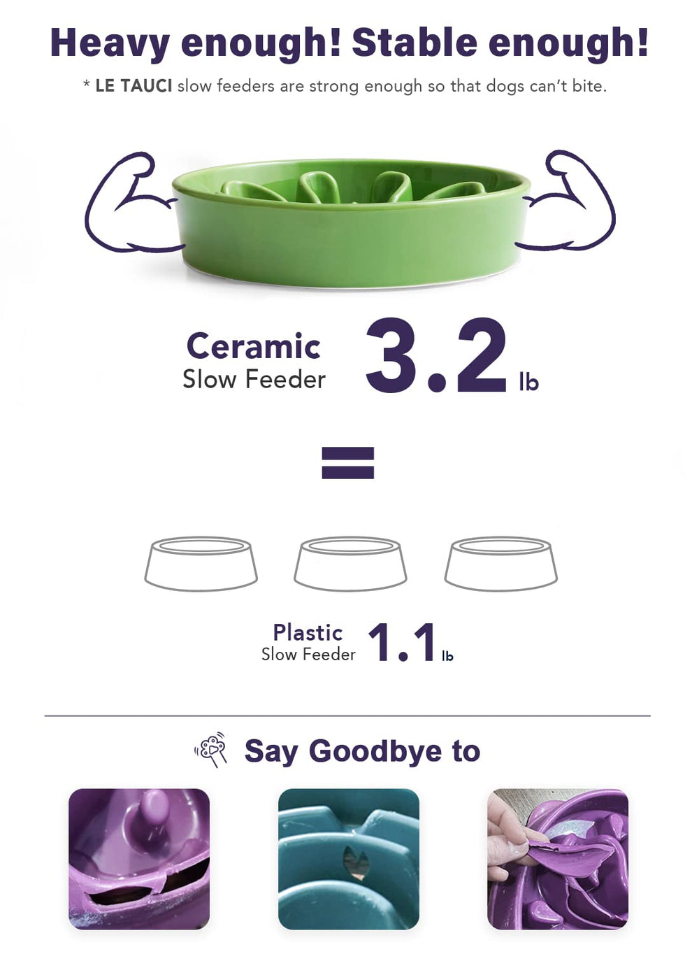 LE TAUCI ceramic slow feeder dog bowl shown from an alternate angle.