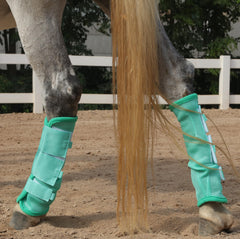 LEAFOREST horse fly boots with a close view of the Velcro closure.