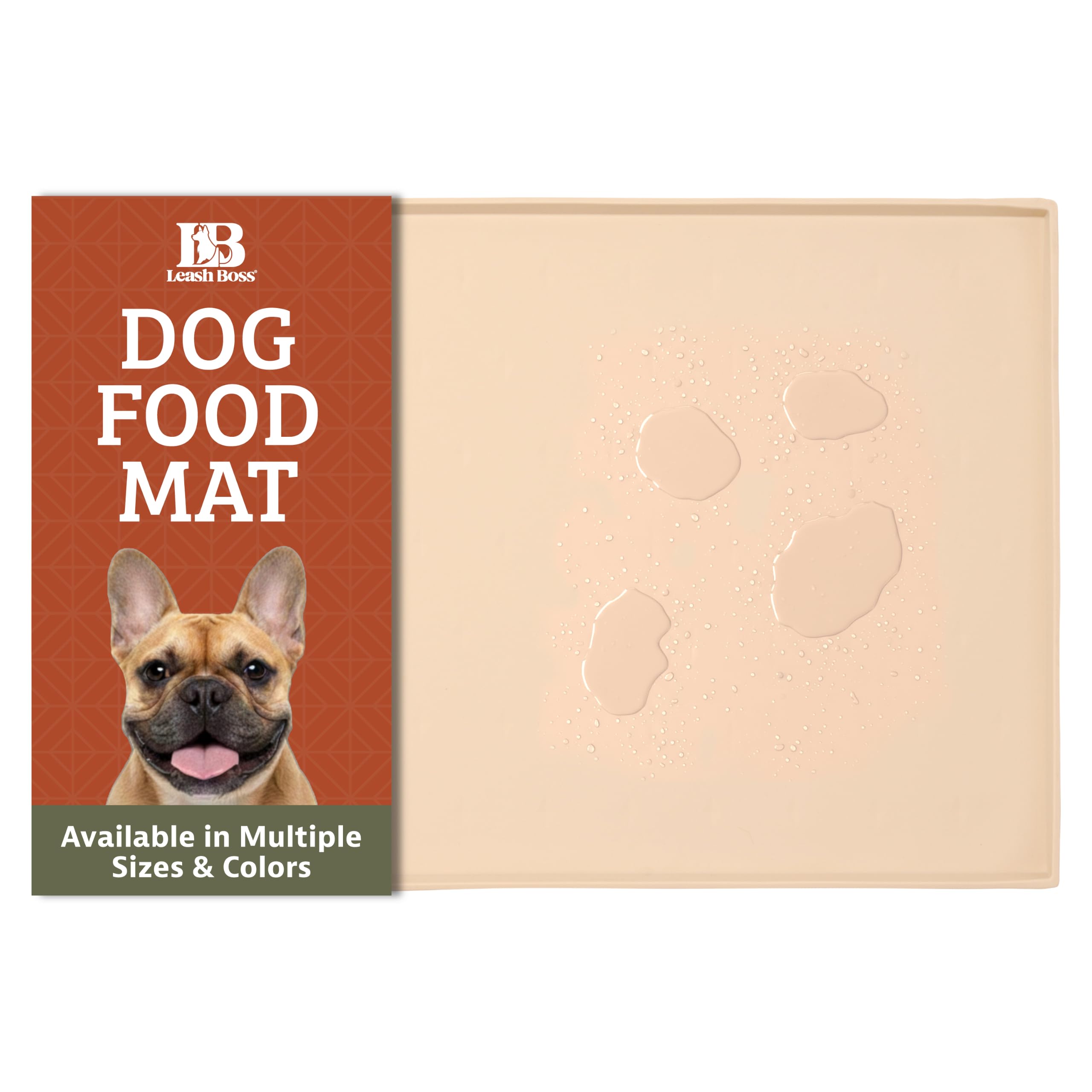 Leash Boss Dog Food Mat two-pack shown together in beige.