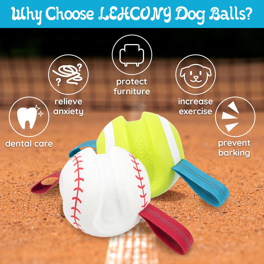 LECHONG dog ball shown with its baseball-inspired design.