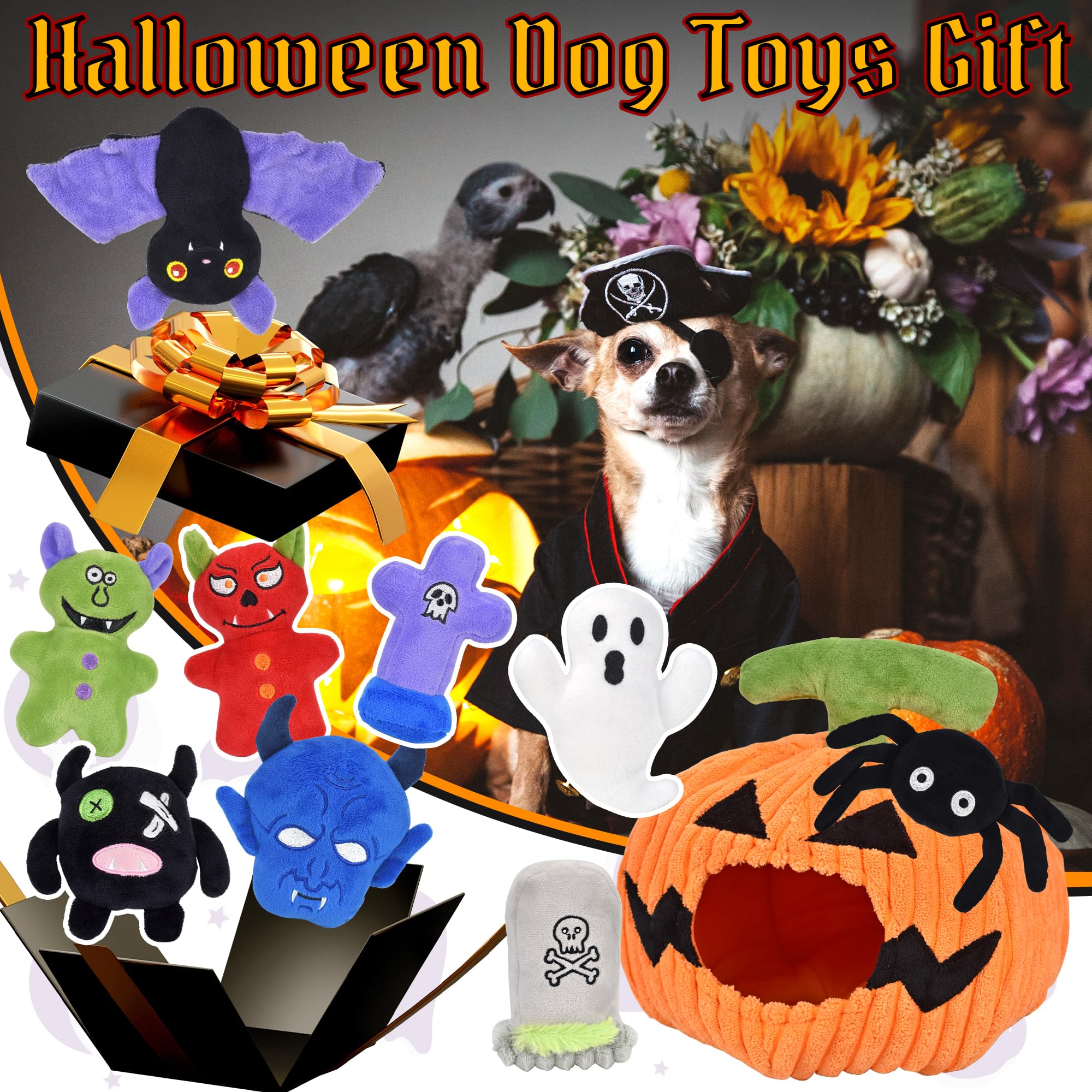 LECHONG Halloween dog toy set shown from an alternate angle.