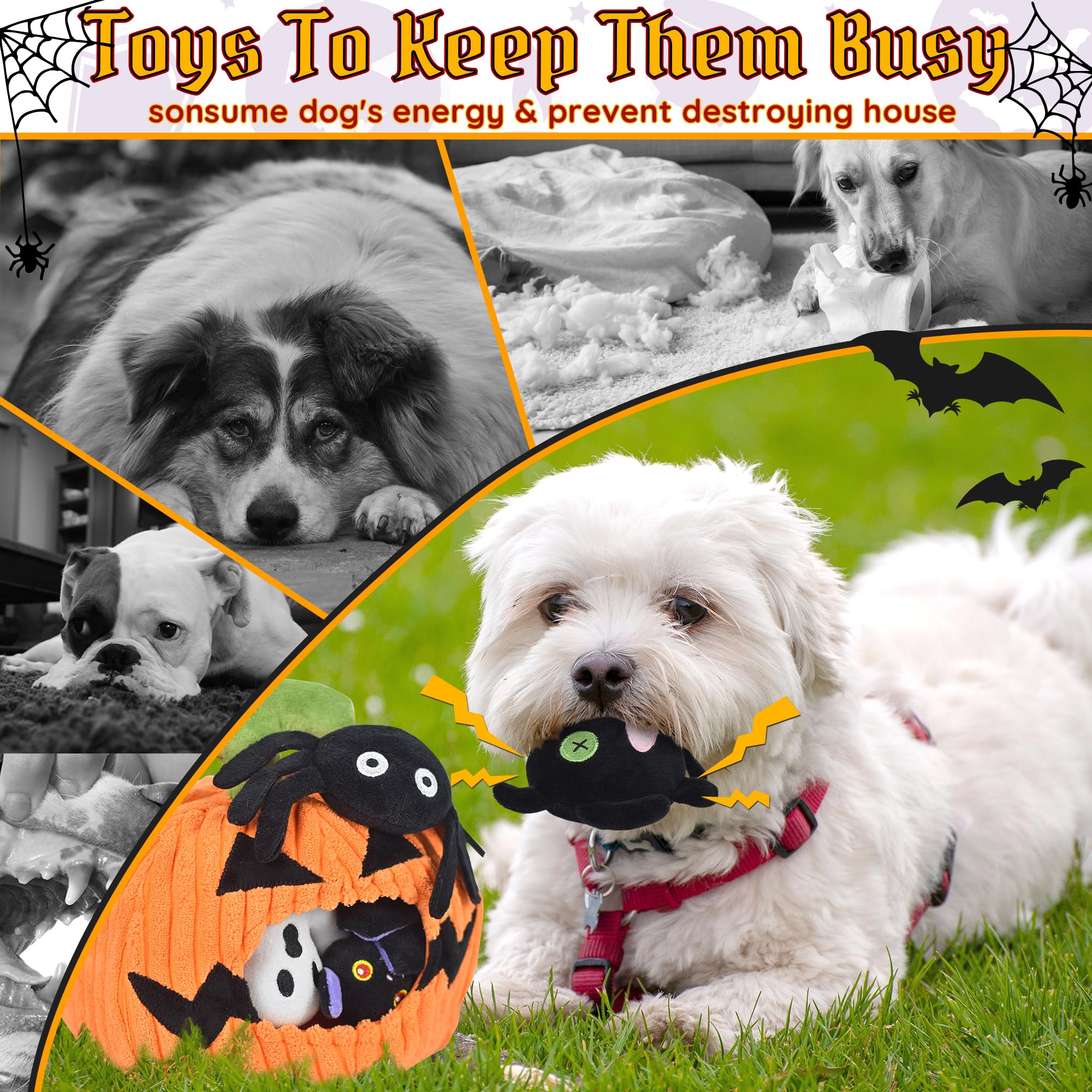 LECHONG Halloween dog toy set with the pumpkin-shaped organizer.
