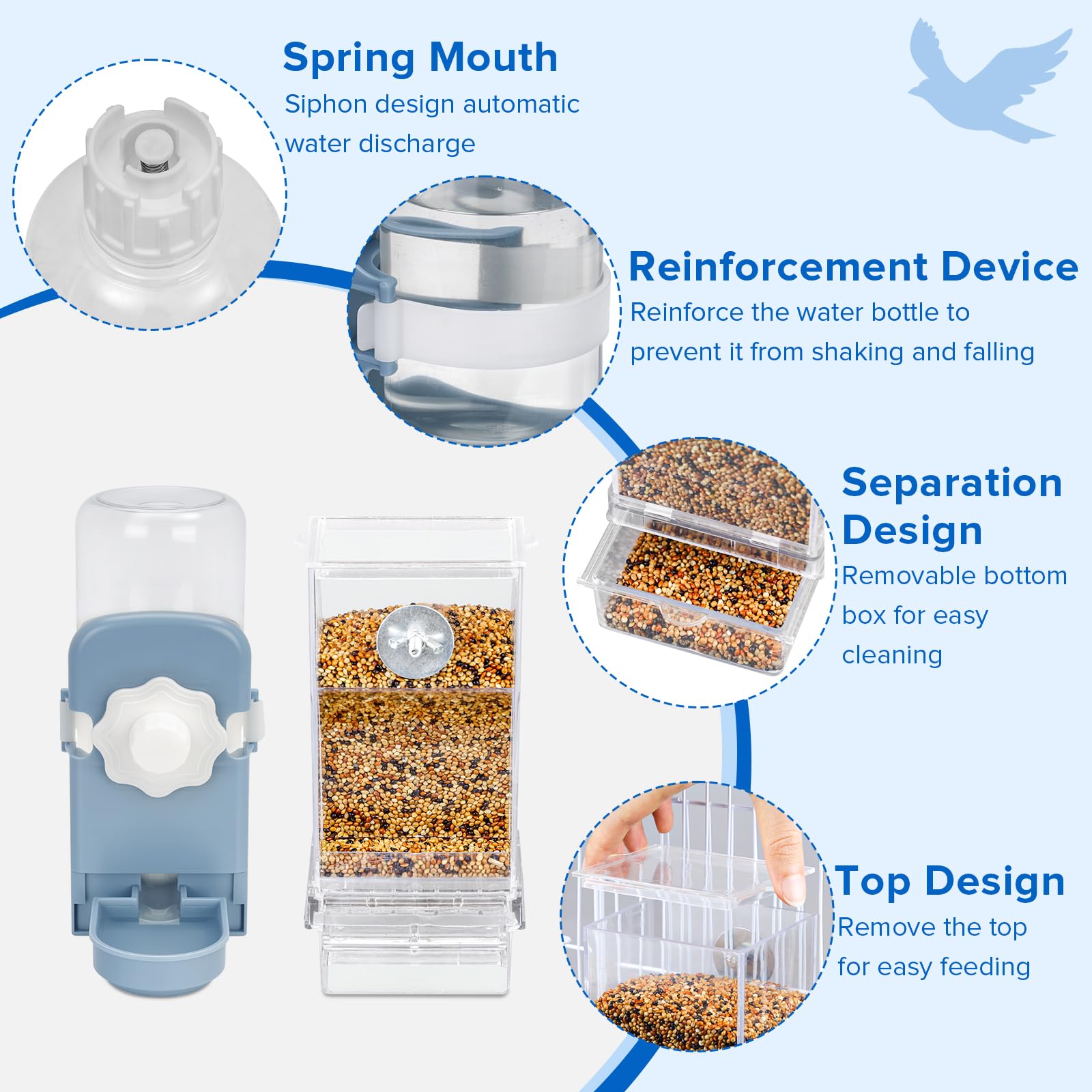 Lemtrflo bird feeder showing its clear structure for viewing food and water levels.