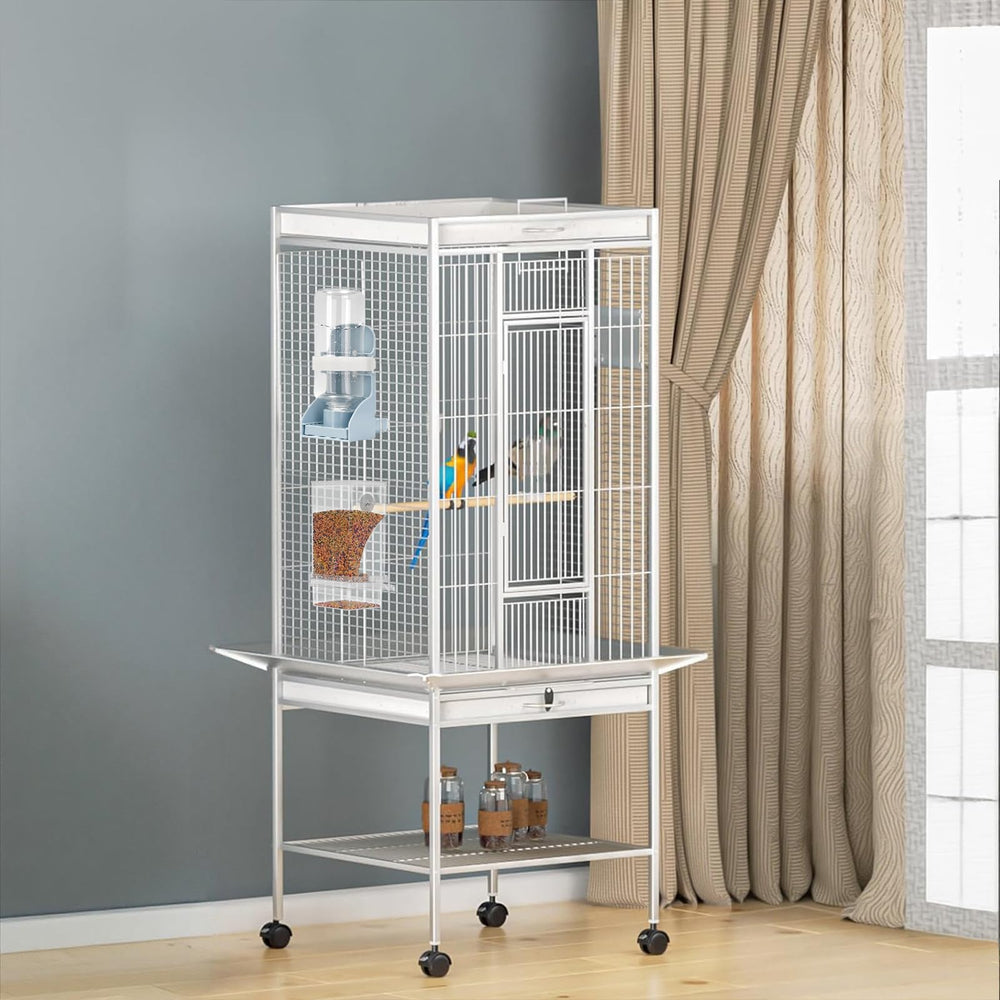 Lemtrflo bird feeder and water dispenser set viewed from the side.