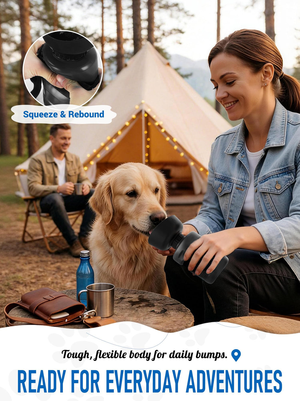 lesotc Dog Water Bottle with its extension strap.