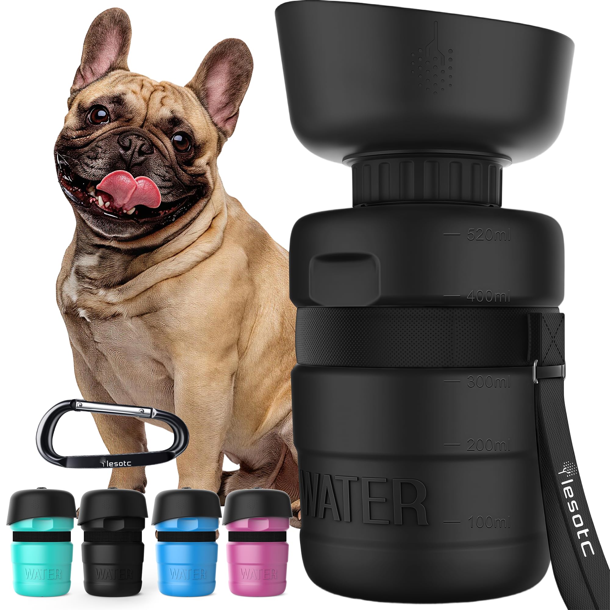 lesotc Dog Water Bottle shown from the front.