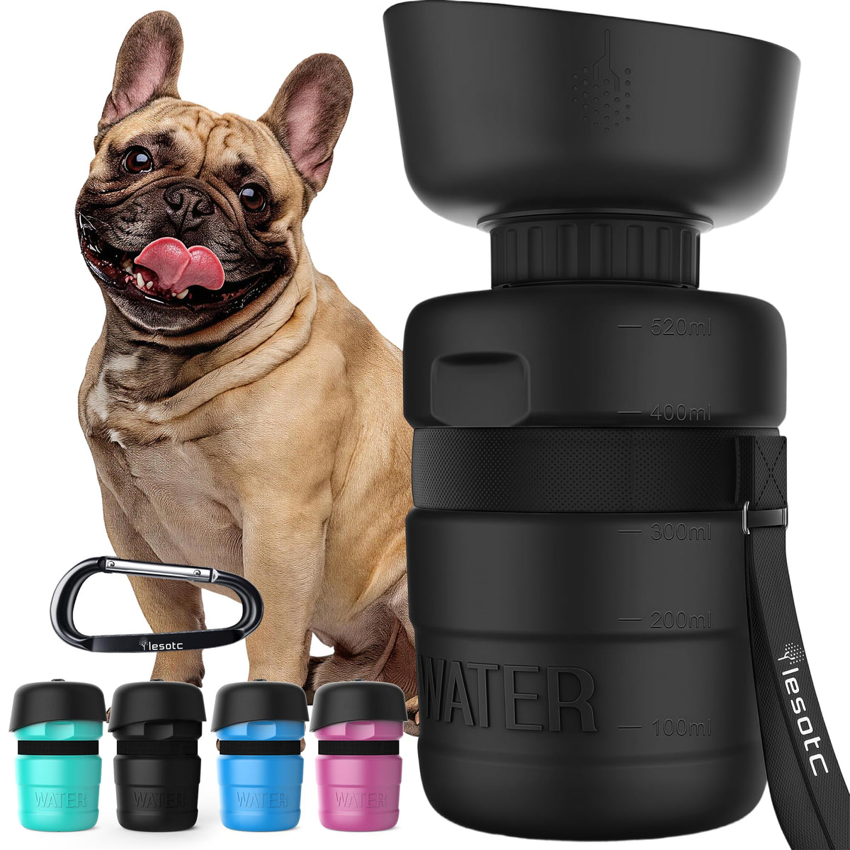 lesotc Dog Water Bottle shown from the front.