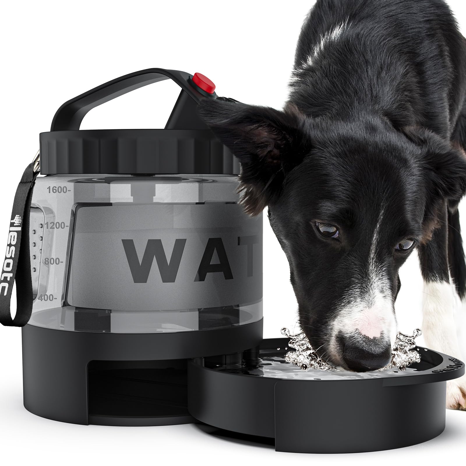 lesotc portable dog water bottle shown from the front.
