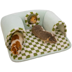 Lfokd guinea pig hideout tunnel with warm bed shown from the front in green.