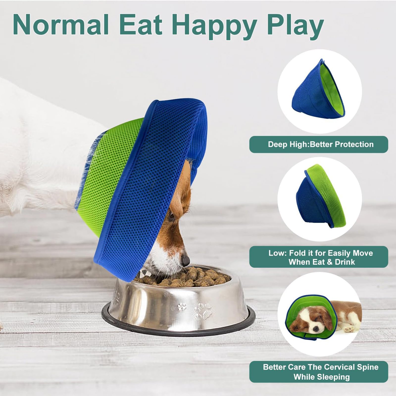 LH NTGR soft dog cone Velcro closure shown for fit adjustment.