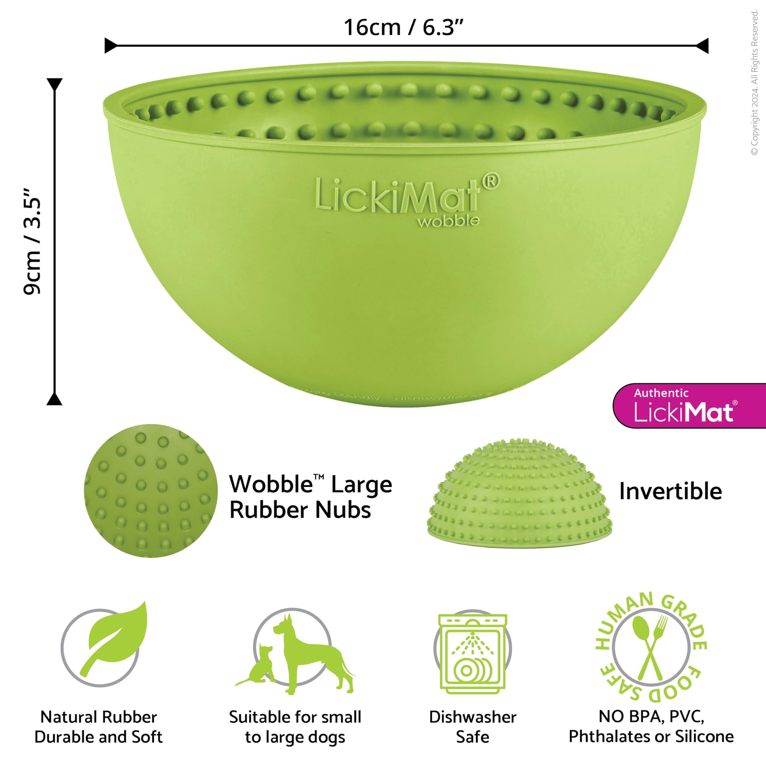 LICKIMAT Wobble dog bowl close-up showing its dimpled surface.