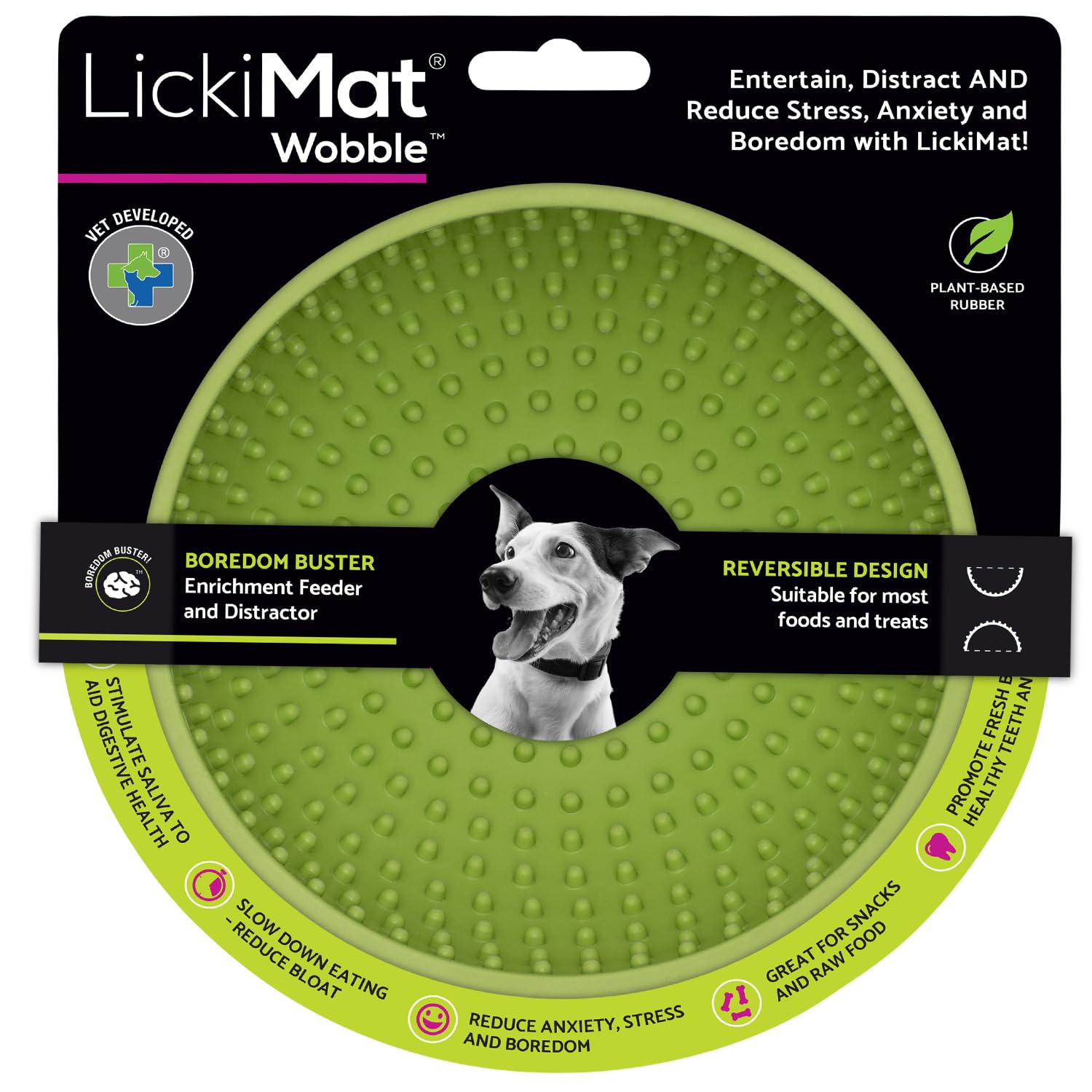 LICKIMAT Wobble dog bowl shown from the front in green.