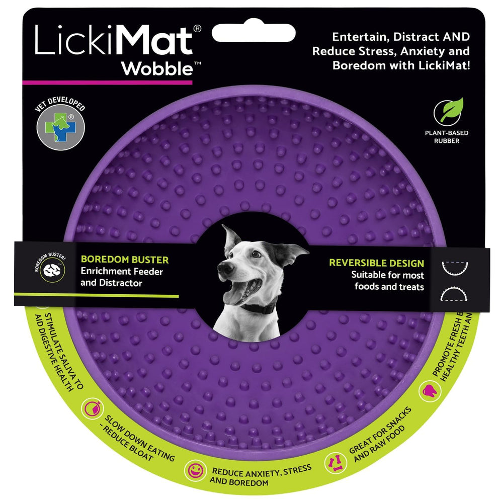 LICKIMAT Wobble dog lick mat shown in purple from the front.