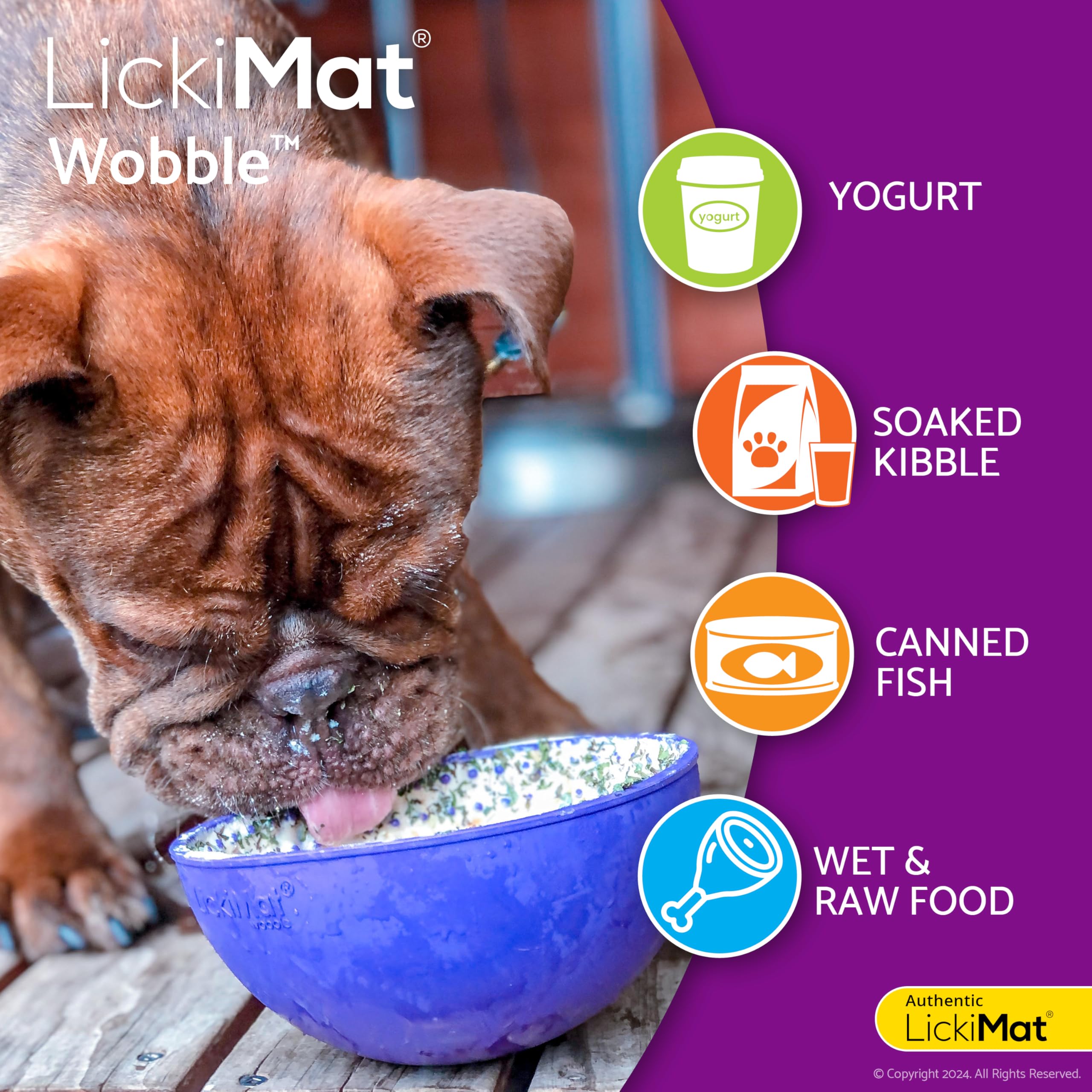 The LICKIMAT Wobble dog lick mat shown tilted to highlight its rocking action.