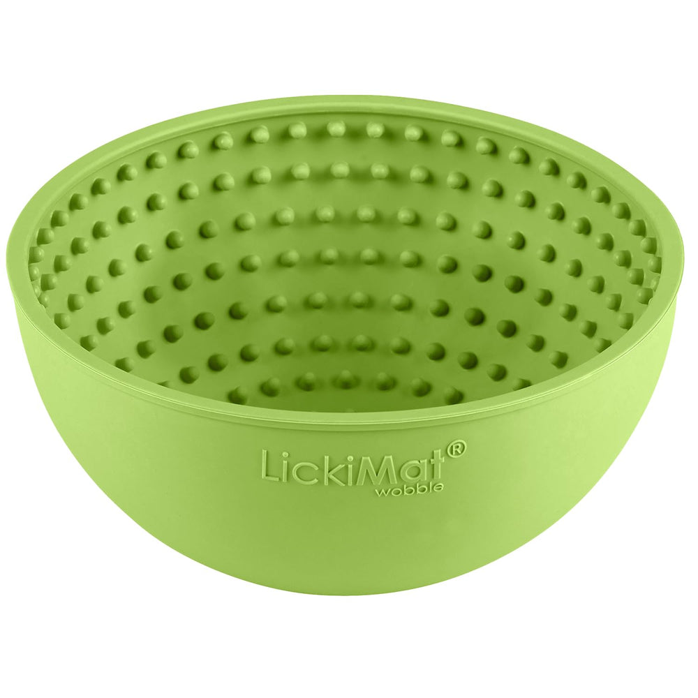 LICKIMAT Wobble dog bowl viewed from the side to show its shape.