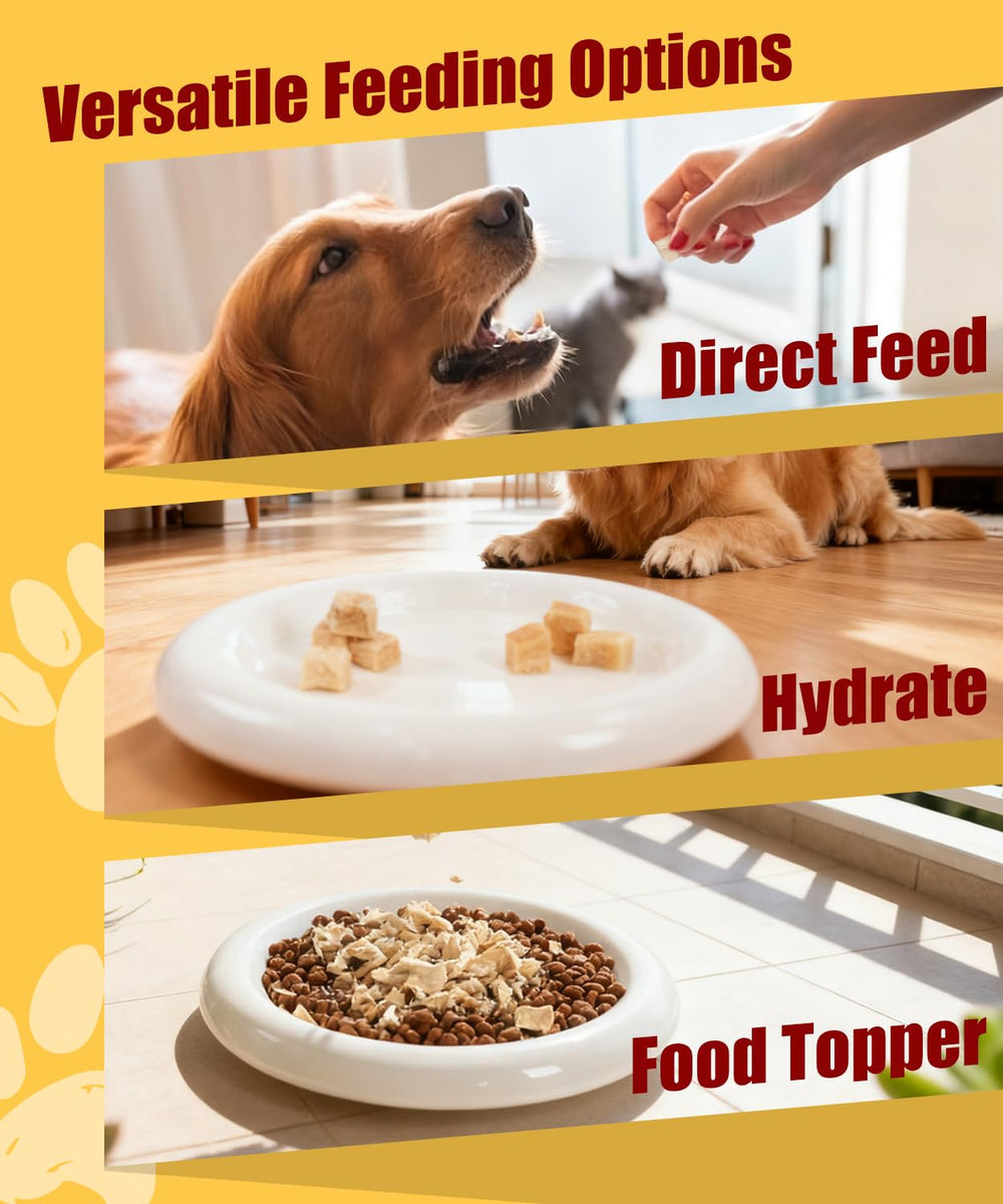 LILSNOOTS freeze-dried chicken dog and cat treats shown as a snack for a cat.